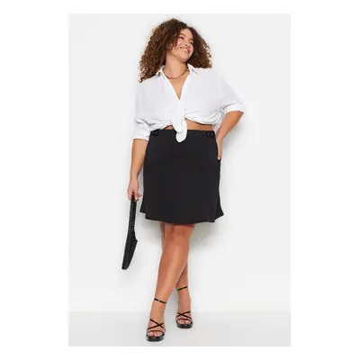 Trendyol Curve Black Knitted Skirt With Button Detailed Ruffles