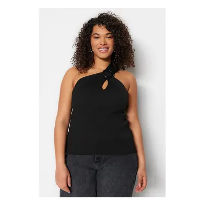 Trendyol Curve Black Wrapped One-Shoulder Thin Knitwear Blouse with Accessories