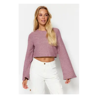 Trendyol Pink Crew Neck Spanish Sleeve Ribbed Flexible Crop Knitted Blouse