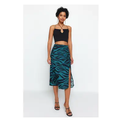 Trendyol Oil Slit Viscose Fabric Animal Print Midi Skirt