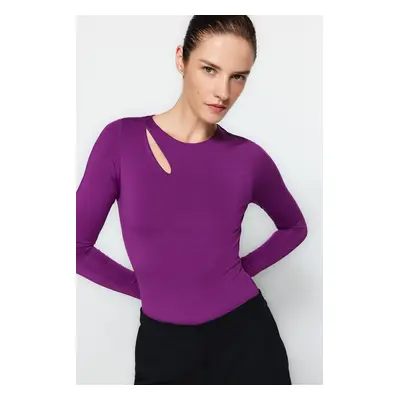 Trendyol Purple Cut Out/Window Detailed Crew Neck Snap Snap Elastic Knitted Body