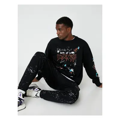 Koton Graffiti Printed Sweatshirt with Crew Neck