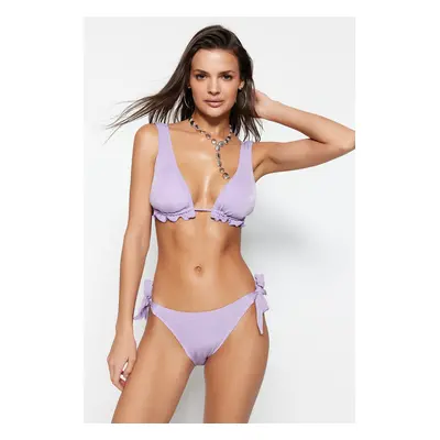 Trendyol Lilac háromszög fodros csillogó bikini felső