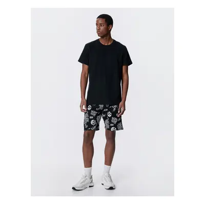 Koton Shorts with Lace-Up Waist Skull Print, Pocket Detail, Slim Fit.