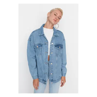 Trendyol Blue Oversize Trucker Denim Jacket