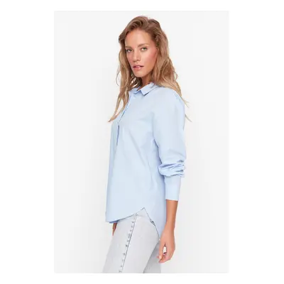 Trendyol Blue Loose Fit Cotton Woven Shirt