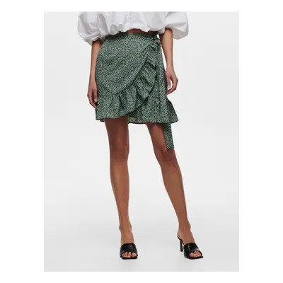 Green polka dot short wrap skirt with ruffle ONLY Olivia