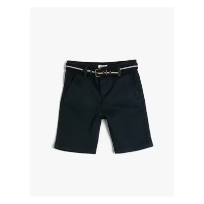 Koton Basic Bermuda Shorts with Belt Detail, Pockets, Cotton, Adjustable Elastic Waist