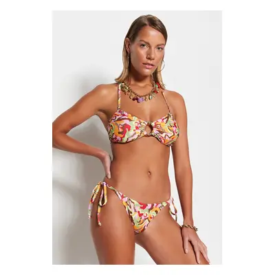 Trendyol Abstract mintás nyakkendős normál lábú bikini alsó