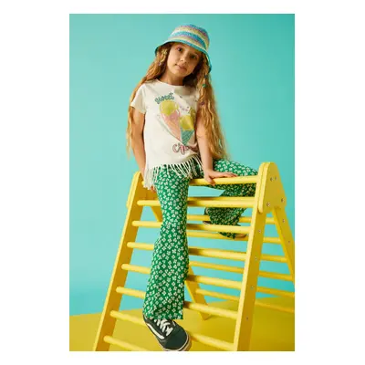 Koton Girl's Green Patterned Jeans