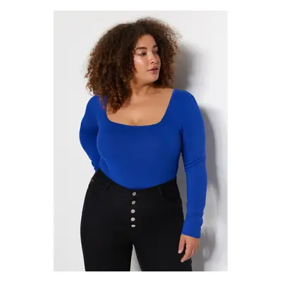 Trendyol Curve Blue Square Neck Fitted Knitted Bodysuit