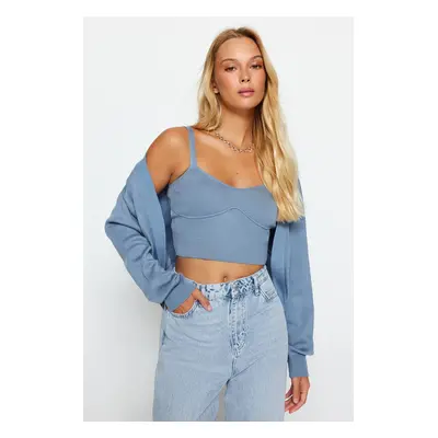 Trendyol Blue Crop V nyaki kötöttáru Cardigan