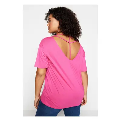 Trendyol Curve Pink Collar Detailed Knitted T-Shirt