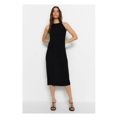 Trendyol Black Shift/Straight Zero Sleeve Midi rakott kötött ruha