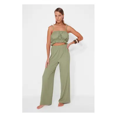 Trendyol Green Woven Frill Blouse and Pants Suit