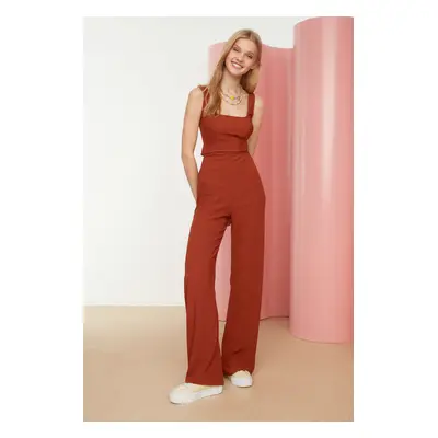 Trendyol Tile Back Low-cut Tie Detailed Knitted Jumpsuit