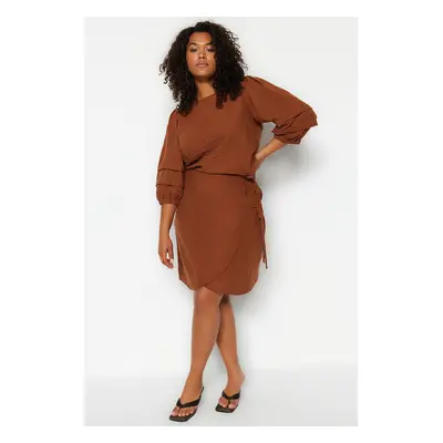 Trendyol Curve Brown Linen Look Woven Skirt