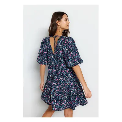 Trendyol Navy Blue Wide Cut Floral Print Mini Woven Dress