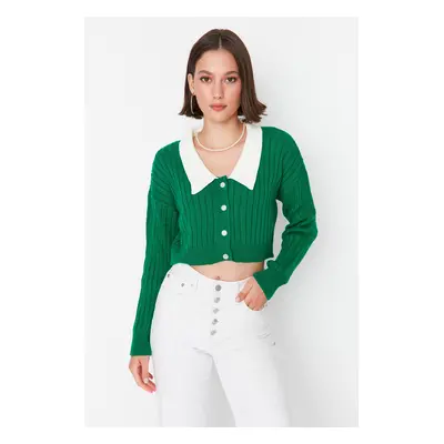 Trendyol Green Super Crop bordázott kötöttáru Cardigan