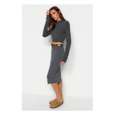 Trendyol Anthracite Midi Pencil Knitwear Skirt