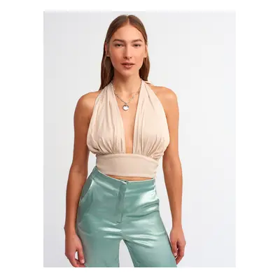 Dilvin Halterneck Crop Top-beige