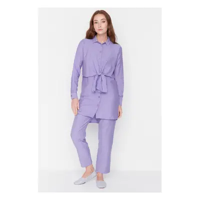 Trendyol Lilac Tie Waist Detail Shirt-Pants Woven Suit