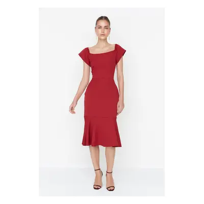 Trendyol Claret Red Magas Flounce Midi szőtt ruha