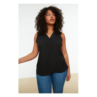 Trendyol Curve Black V-Neck Woven Blouse