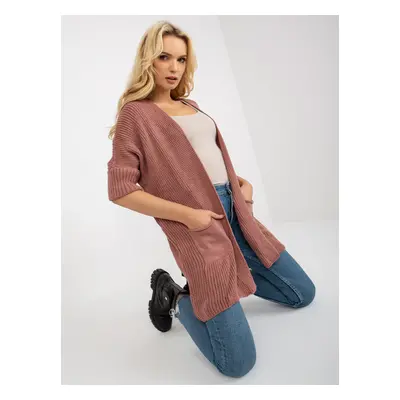 Dusty pink knitted cardigan with pockets RUE PARIS