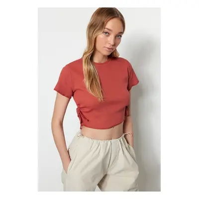 Trendyol Tile Pleated Corduroy Knitted Blouse