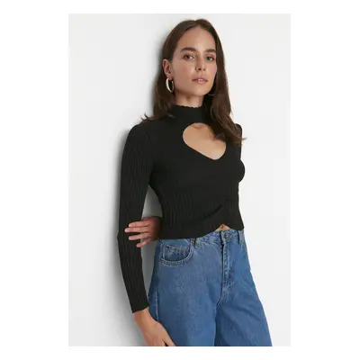 Trendyol Black Crop Cut Out Detailed Knitwear Sweater