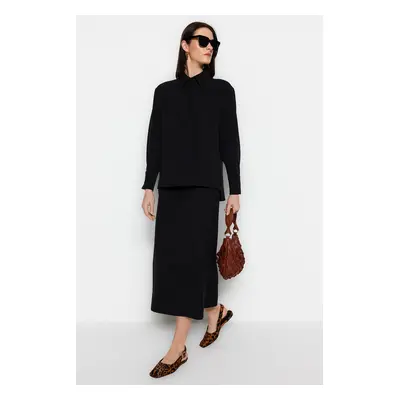 Trendyol Black Woven Crepe Fabric Tunic-Skirt Suit