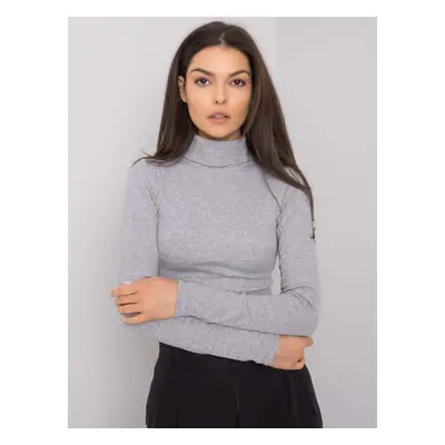 RUE PARIS Grey Melange Ribbed Turtleneck