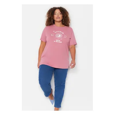 Trendyol Curve Pink Crew Neck 100% Cotton Knitted T-Shirt