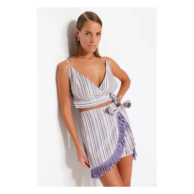 Trendyol Striped Woven Tasseled Blouse and Skirt Set