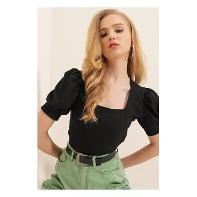 Bigdart Square Neck Knitted Blouse - Black