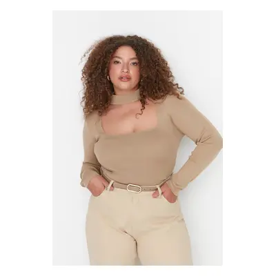 Trendyol Curve Camel Collar Detailed Knitwear Blouse