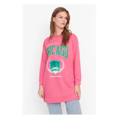 Trendyol Pink Printed Knitted Sweatshirt