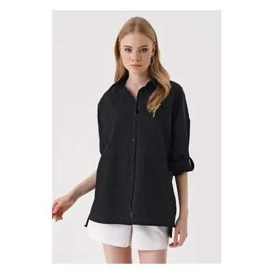 Bigdart Slit Poplin Shirt - Black