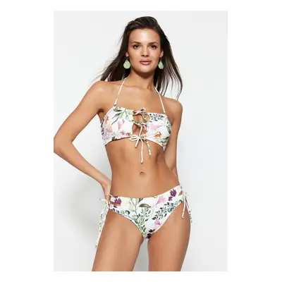 Trendyol Floral mintás nyakkendős normál lábú bikini alsó