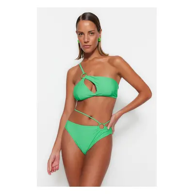 Trendyol High Waist normál lábú bikini alsó zöld kiegészítőkkel