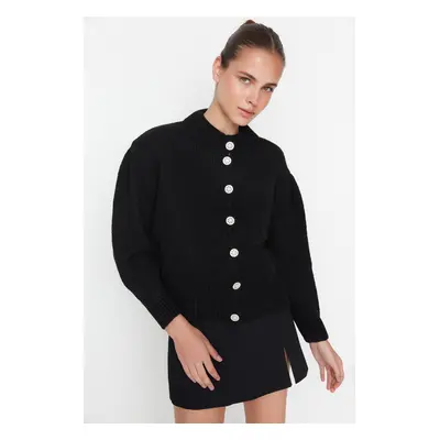 Trendyol Black puha texturált ékszer gomb kötöttáru Cardigan