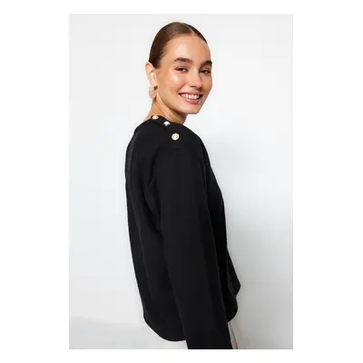 Trendyol Black Thessaloniki/Knitwear Look Pearl Detailed Relaxed/Comfortable Fit Knitted Blouse