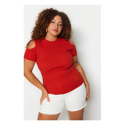 Trendyol Curve Cinnamon Corduroy Knitted Cut Out Detailed Blouse