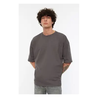 Trendyol Szürke Alap 100% Cotton Crew Neck Oversize/Wide Fit rövid ujjú póló