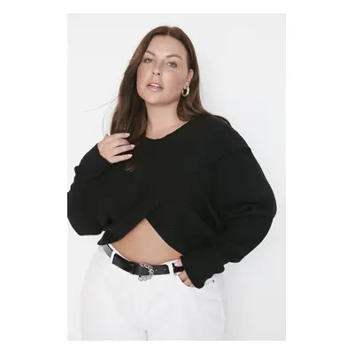 Trendyol Curve Black Bias Detailed Crop Knitwear Sweater