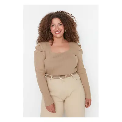 Trendyol Curve Beige Watermelon Sleeve Knitwear Blouse