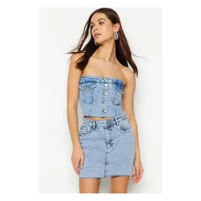 Trendyol Blue Stitch Detail Strapless Denim Bustier