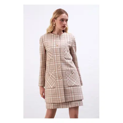 Gusto Plaid Kaftan - Beige