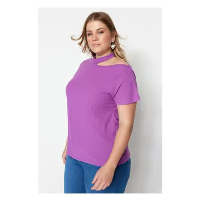 Trendyol Curve Purple Cut-Out Detailed Knitted Blouse